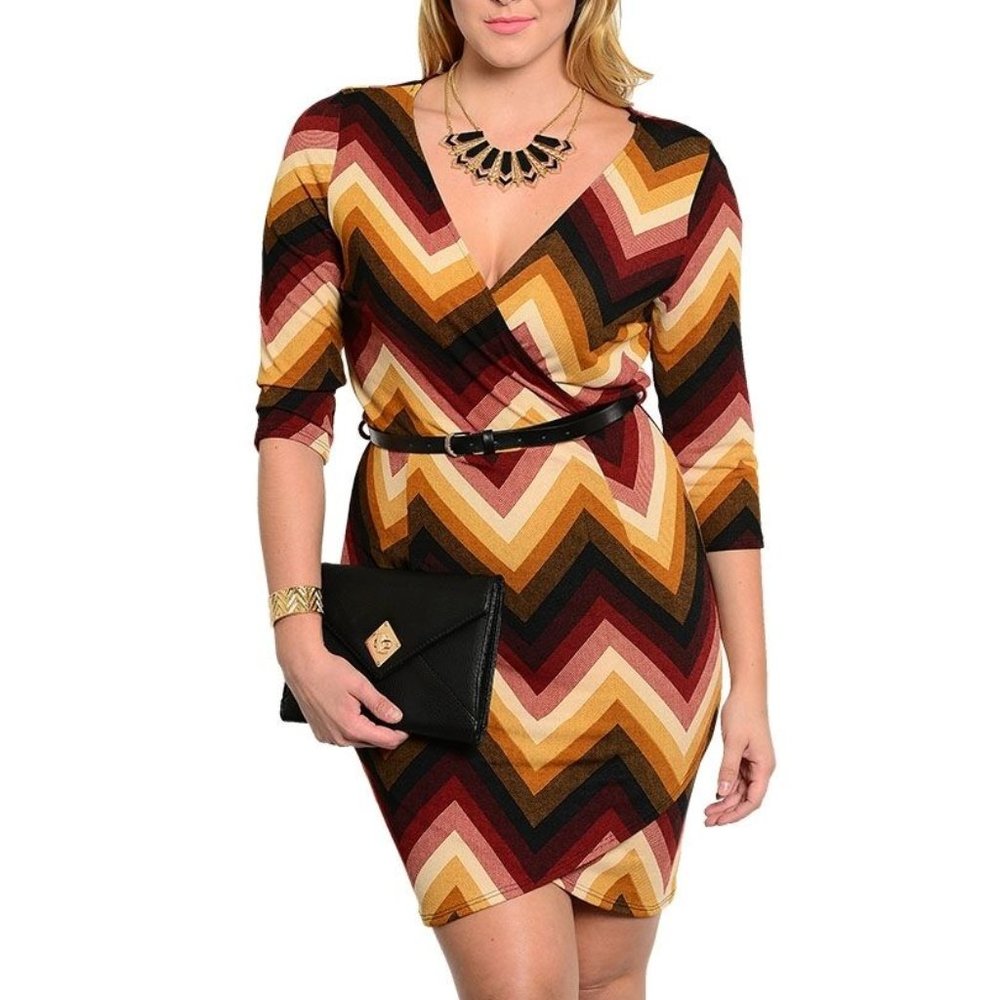 Janette Plus Ladies Sheath Dress Chevron-Print Brown Plus Size 1XL NWOT